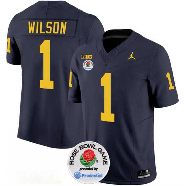 Men's Michigan Wolverines #1 Roman Wilson 2023 F.U.S.E. Navy Blue Rose Bowl Patch Stitched Jersey Dzhi